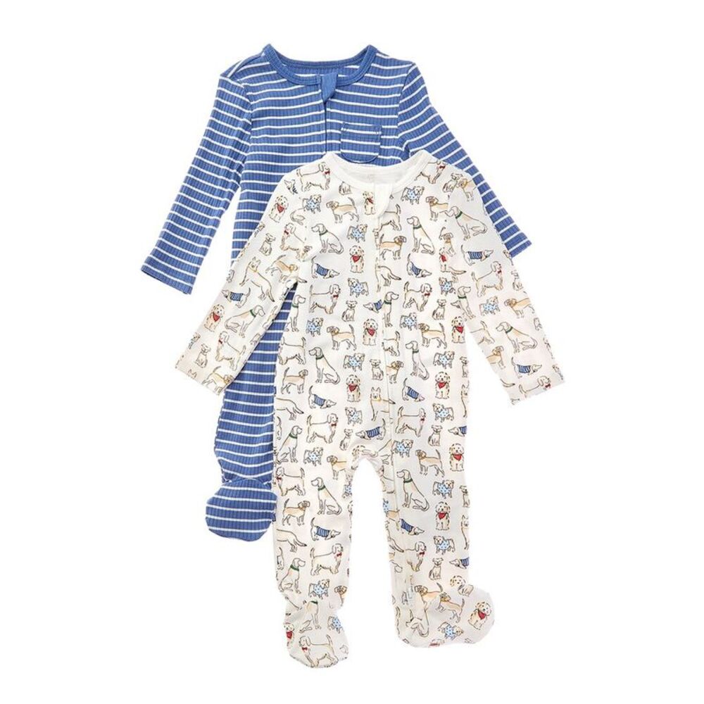 Little Me 2Pk Pup Parade Footie, Blue